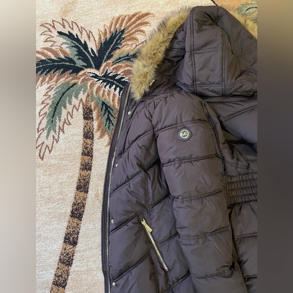 Michael Kors Chocolate Maxi Long Fur Puffer Coat Full Length S M L XL NWT $400 - Picture 6 of 16
